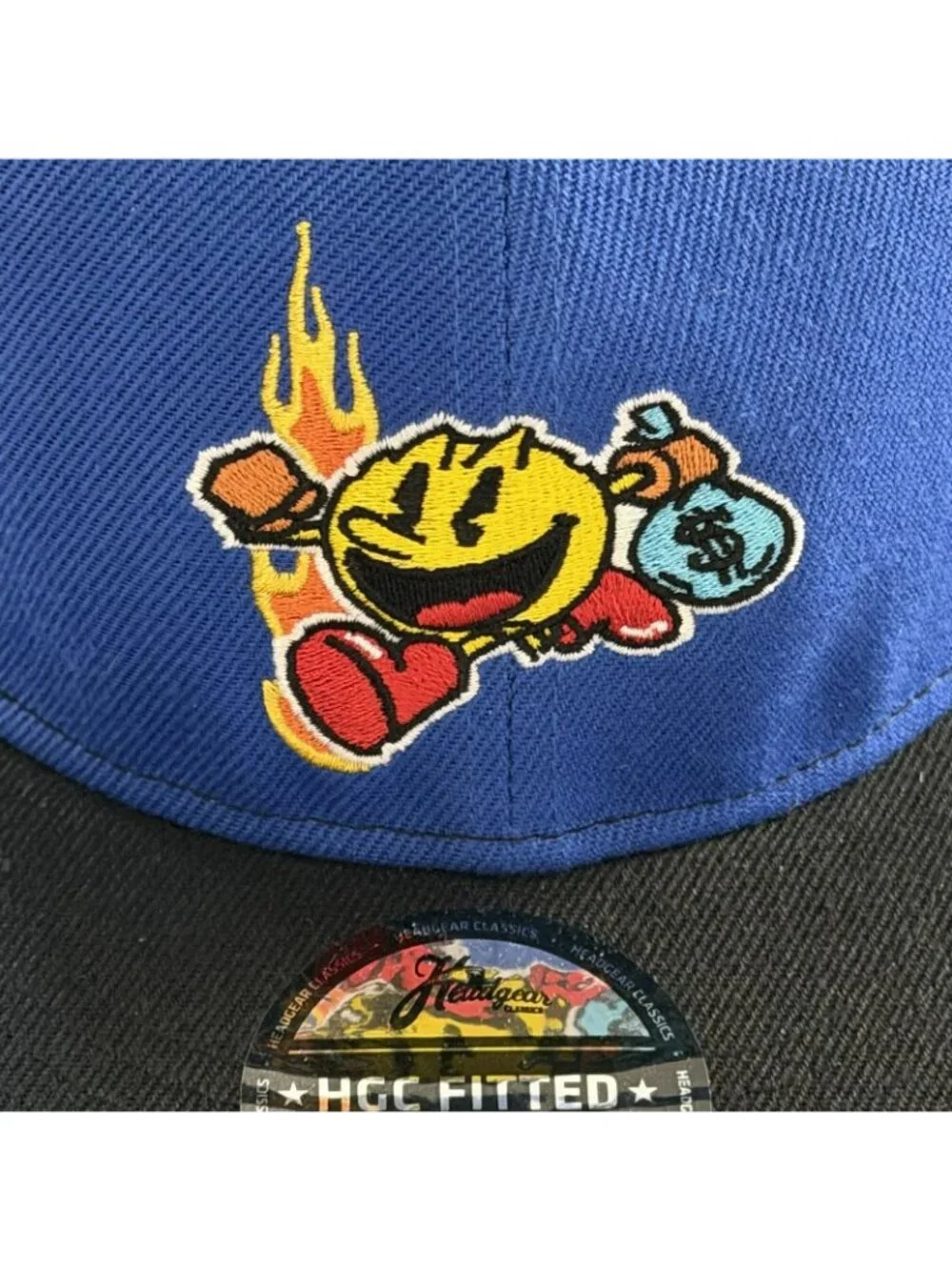 Headgear Classics Pac-Man Money Bag Fitted Hat 7 1/8 Black Blue Red HGC Fitted
